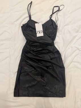 NWT Zara black faux leather mini dress - XS